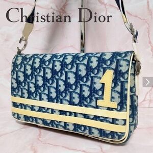 Dior Navy and Cream Patterned Shoulder Bag